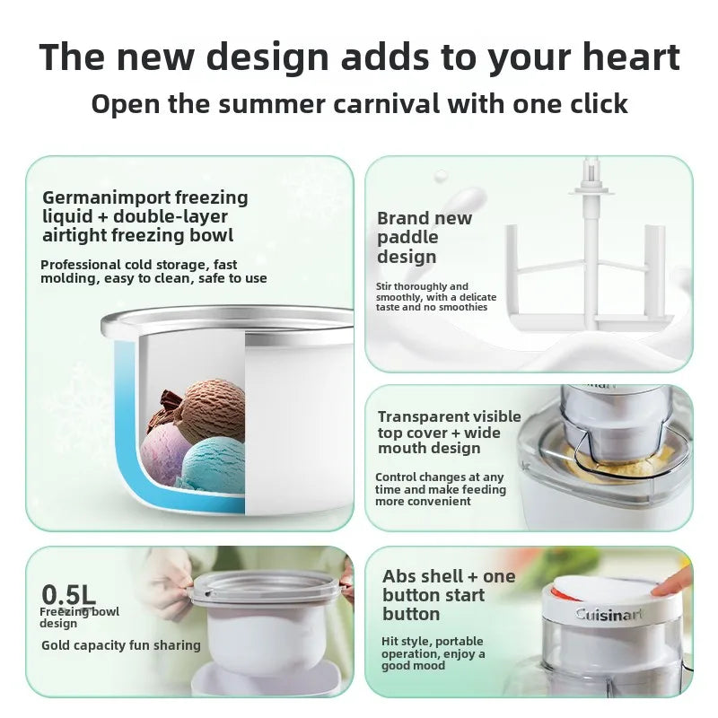 🍨 Ice Cream Maker – Automatic| Smoothie White | 500ml