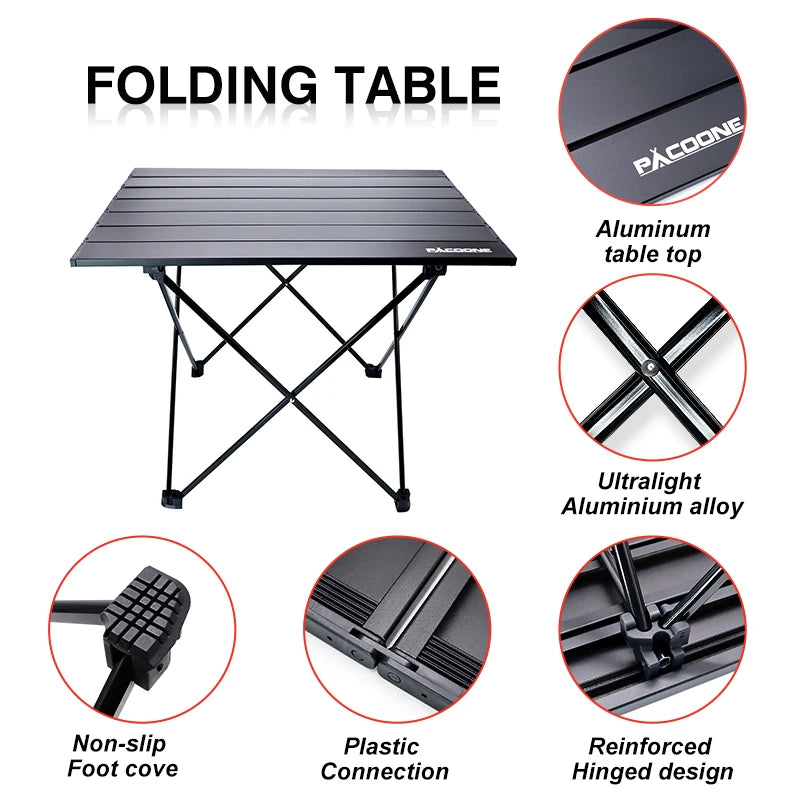 Ultralight Portable Camping Table – Foldable Aluminum Picnic Desk | 40x45x56 cm | Lightweight (1.3kg), Compact Carry Bag | For BBQ, Hiking, Outdoor Travel
