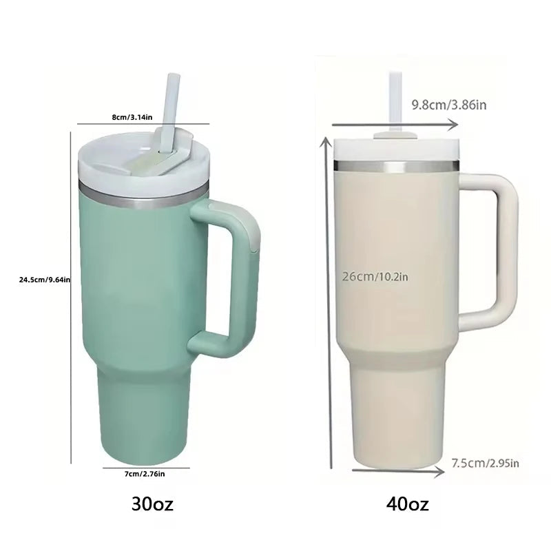 🥤 30/40oz Stainless Steel Tumbler with Handle – Vacuum Insulated Travel Mug with Lid & Straw