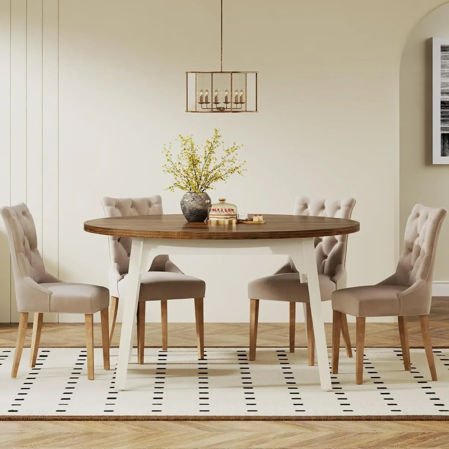 🍽️ Round Dining Table – Seats 4 to 6 | Solid Wood Legs | Vintage and Elegant Design
