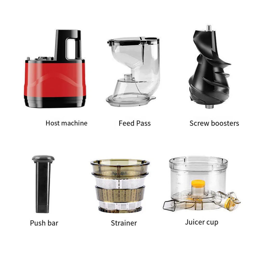 Slow Juicer Machine – Large Caliber Fruit & Vegetable Juice Extractor with Pulp Separator | Electric Juicer with Filter & Brush