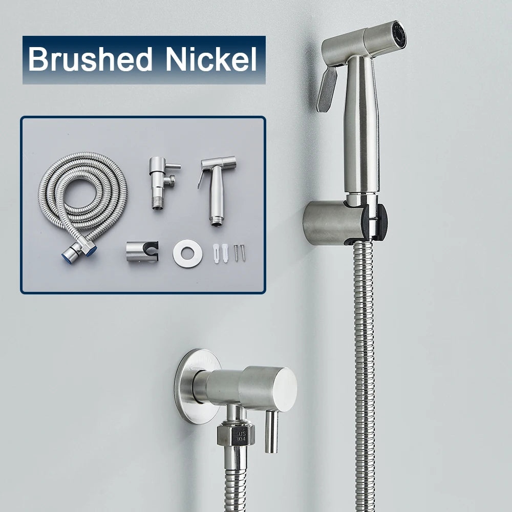 Black Single Cold Water Toilet Bidet Sprayer Faucet Bathroom Stainless Steel 304 Nickel Shower Bidet Wall Mounted Woman Cleaner