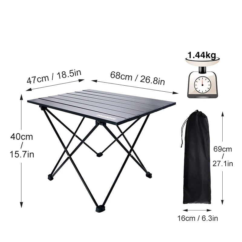 Ultralight Portable Camping Table – Foldable Aluminum Picnic Desk | 40x45x56 cm | Lightweight (1.3kg), Compact Carry Bag | For BBQ, Hiking, Outdoor Travel