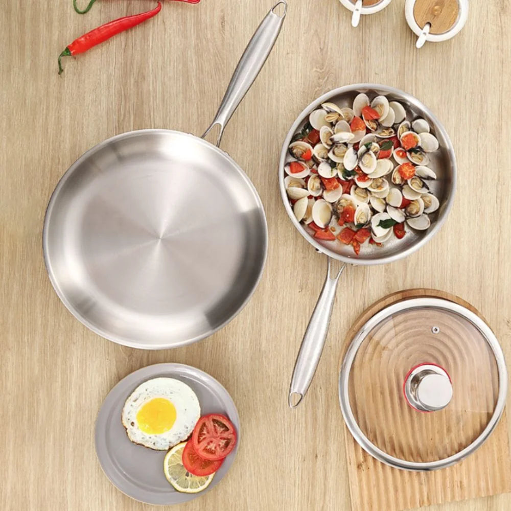 Stainless Steel Frying Pan – Uncoated Nonstick Skillet | Flat Bottom Saucepan for Gas & Induction