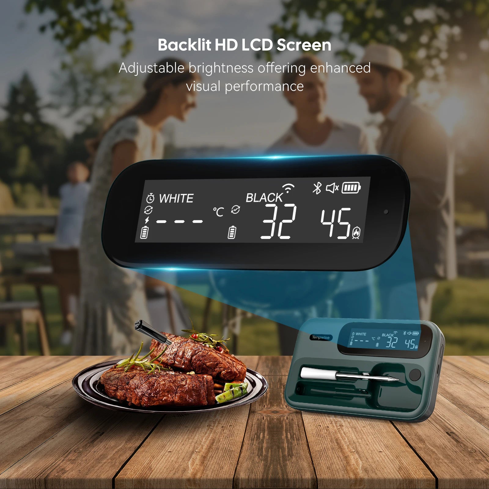 Smart WiFi & Bluetooth Meat Thermometer – Dual Probe Wireless BBQ Food Thermometer | Fast Response, Rechargeable, IP67, 100m Range