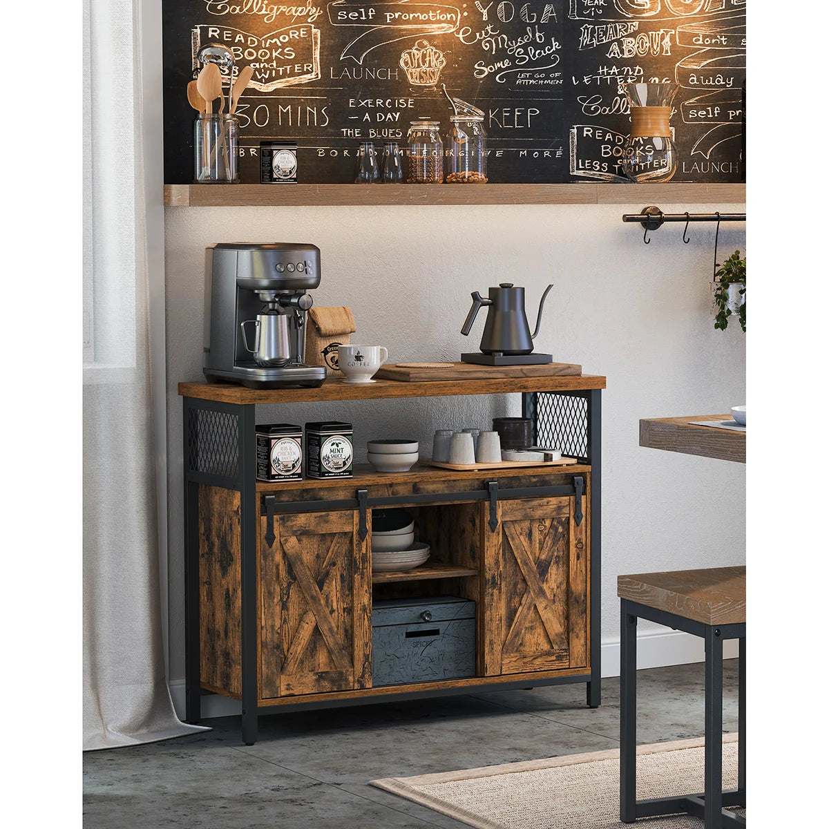 🏡 Kitchen Sideboard with 2 Sliding Doors | 100 x 33 x 80 cm – Rustic Industrial Style