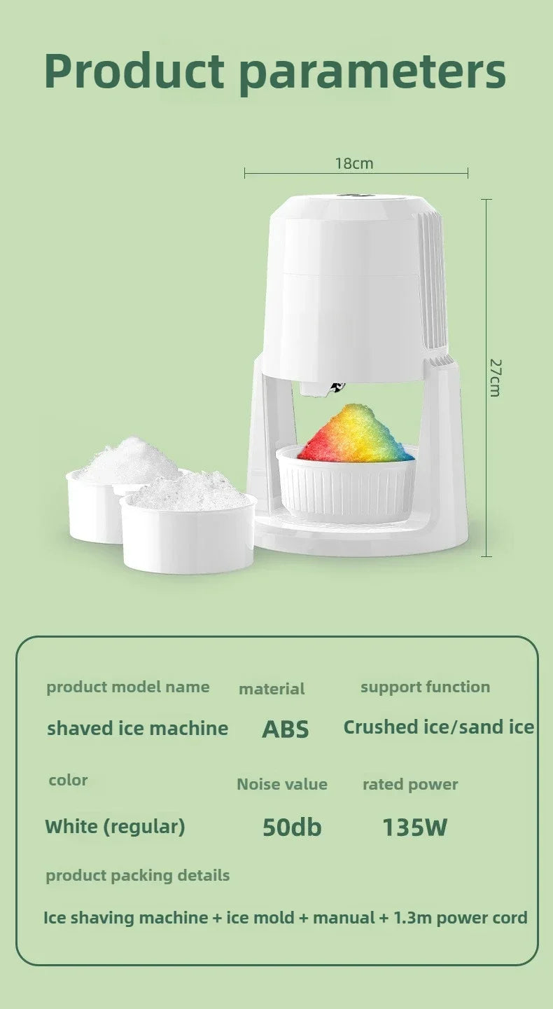 Electric Ice Shaver Machine – 2-Speed Adjustable Ice Crusher | Low Noise, High Output (3kg/min) | Household Ice Maker