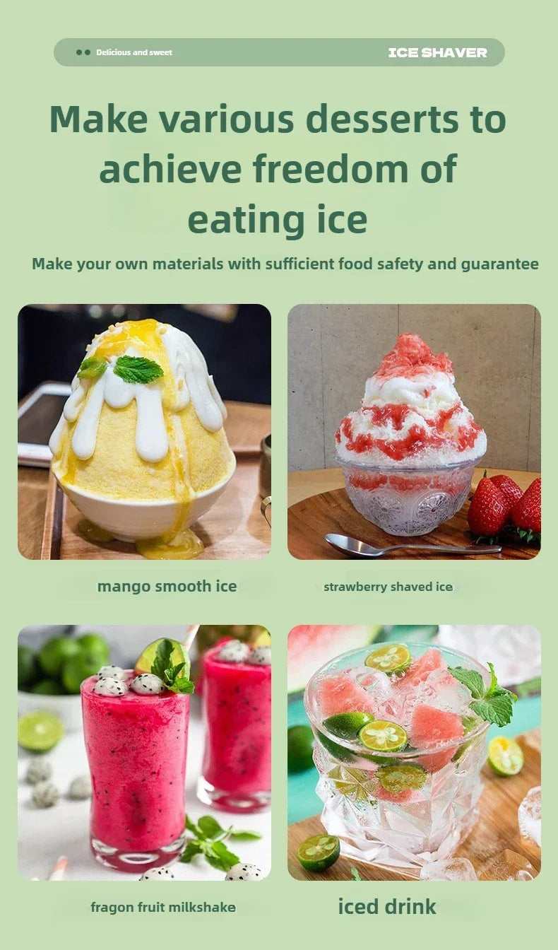 Electric Ice Shaver Machine – 2-Speed Adjustable Ice Crusher | Low Noise, High Output (3kg/min) | Household Ice Maker