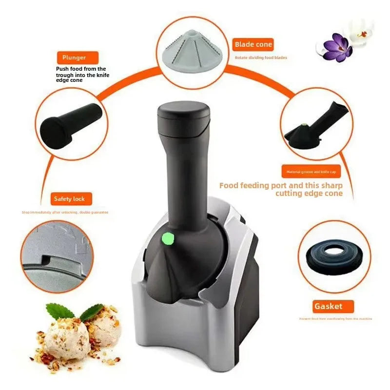 Compact Ice Cream & Smoothie Maker – Healthy Frozen Treats at Home | Silver & Black