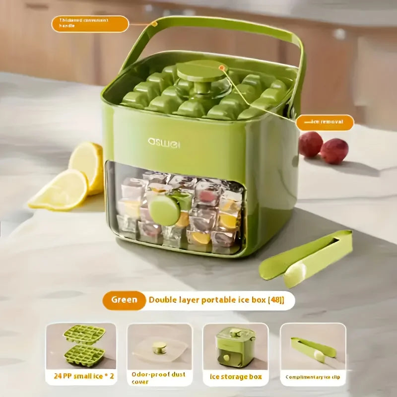 🇨🇦 48-Ice Cube Tray with Press Lid – BPA-Free, Double-Layer, Easy Release & Leak-Proof | Portable Ice Box for Home, Camping, and Parties