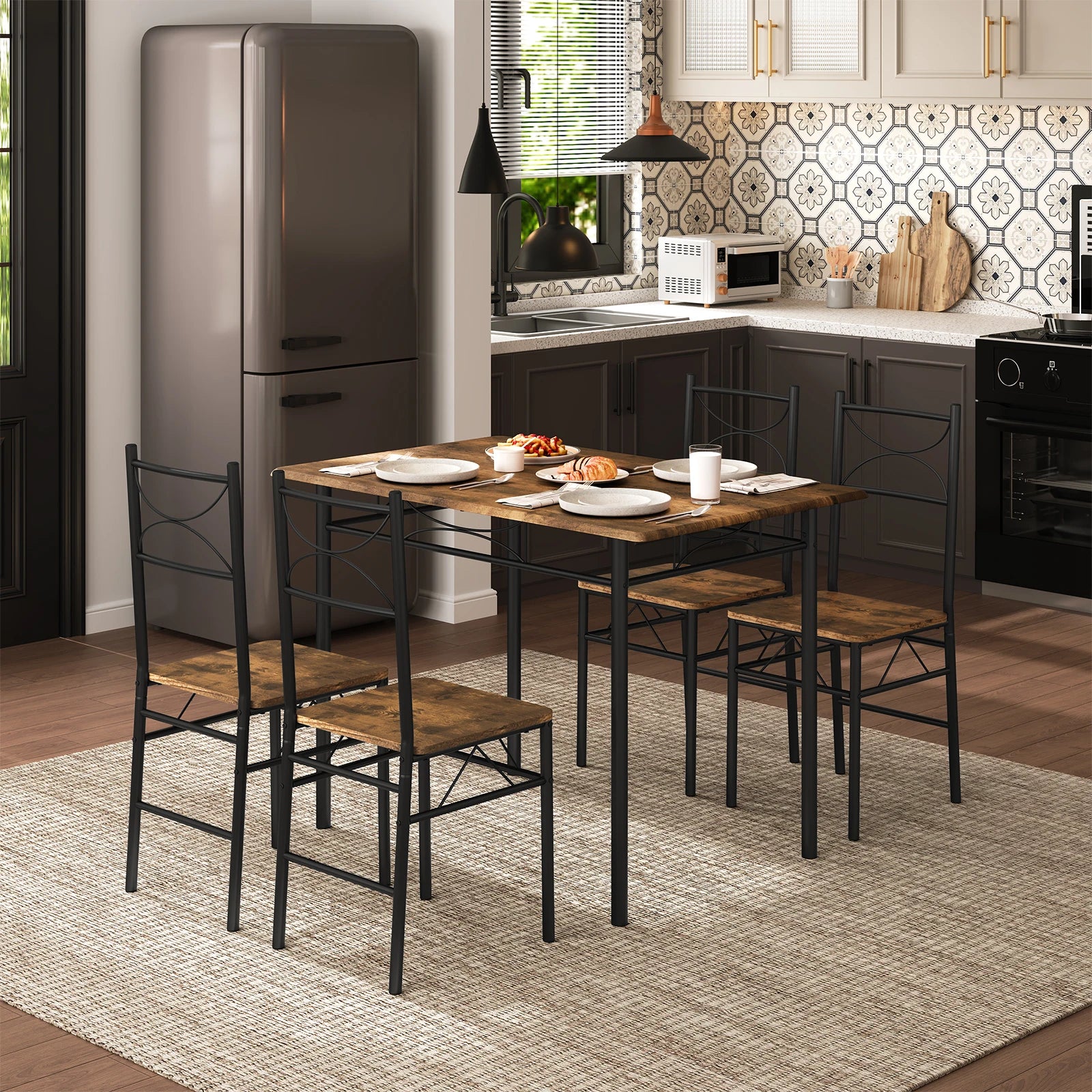 🍽️ Industrial Dining Table Set with 4 Chairs – 110 x 76 x 70 cm