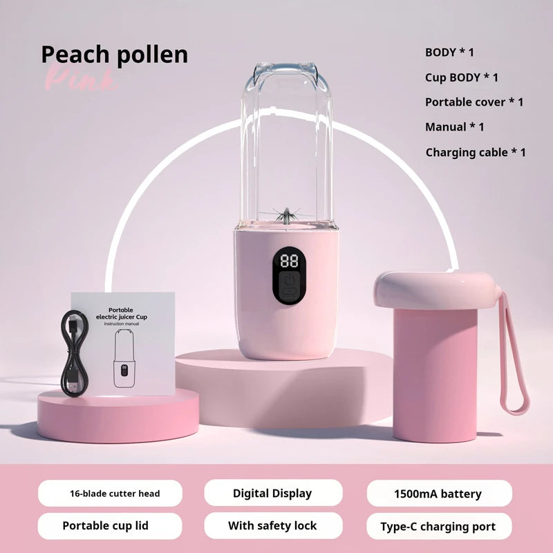 Portable USB Blender – 500ml Rechargeable Mini Juicer Bottle | Cordless Smoothie & Shake Maker with 1500mAh Battery