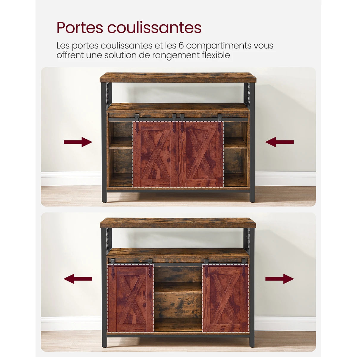 🏡 Kitchen Sideboard with 2 Sliding Doors | 100 x 33 x 80 cm – Rustic Industrial Style