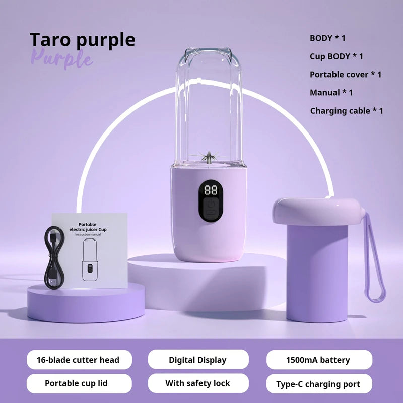 Portable USB Blender – 500ml Rechargeable Mini Juicer Bottle | Cordless Smoothie & Shake Maker with 1500mAh Battery