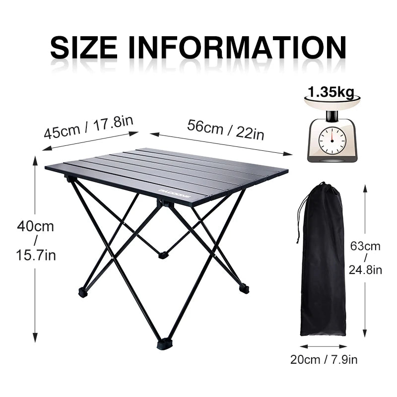 Ultralight Portable Camping Table – Foldable Aluminum Picnic Desk | 40x45x56 cm | Lightweight (1.3kg), Compact Carry Bag | For BBQ, Hiking, Outdoor Travel