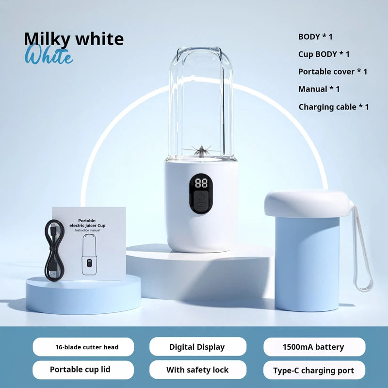 Portable USB Blender – 500ml Rechargeable Mini Juicer Bottle | Cordless Smoothie & Shake Maker with 1500mAh Battery