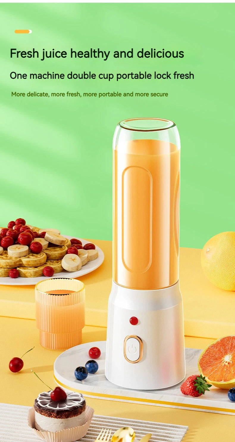 Portable Wireless Blender with Double Cups – 10-Blade High-Speed Juicer | 450ml | Rechargeable, Ice-Crushing, Baby Food & Smoothie Maker | White
