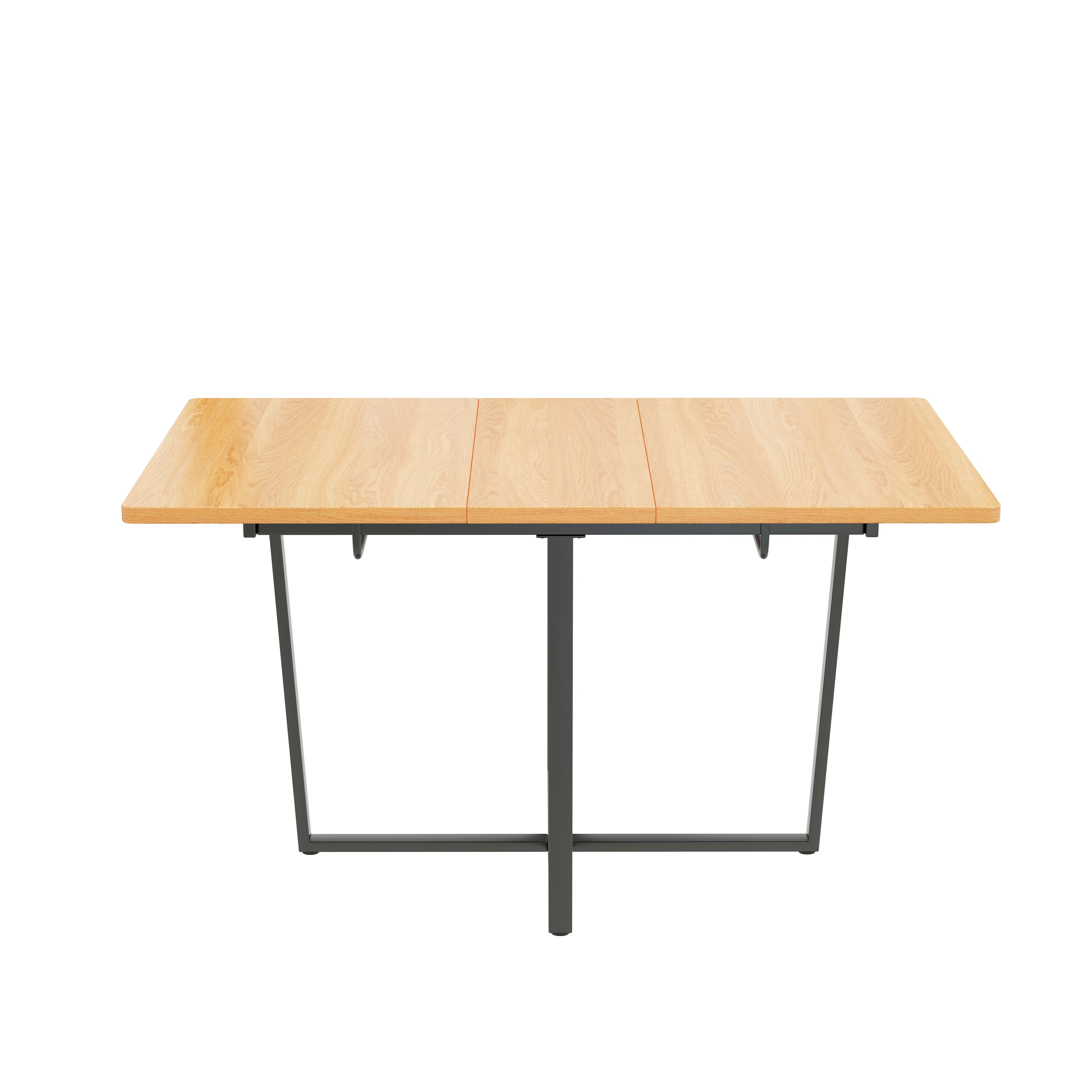 Modern extendable dining table with black metal legs for 4 to 6 people