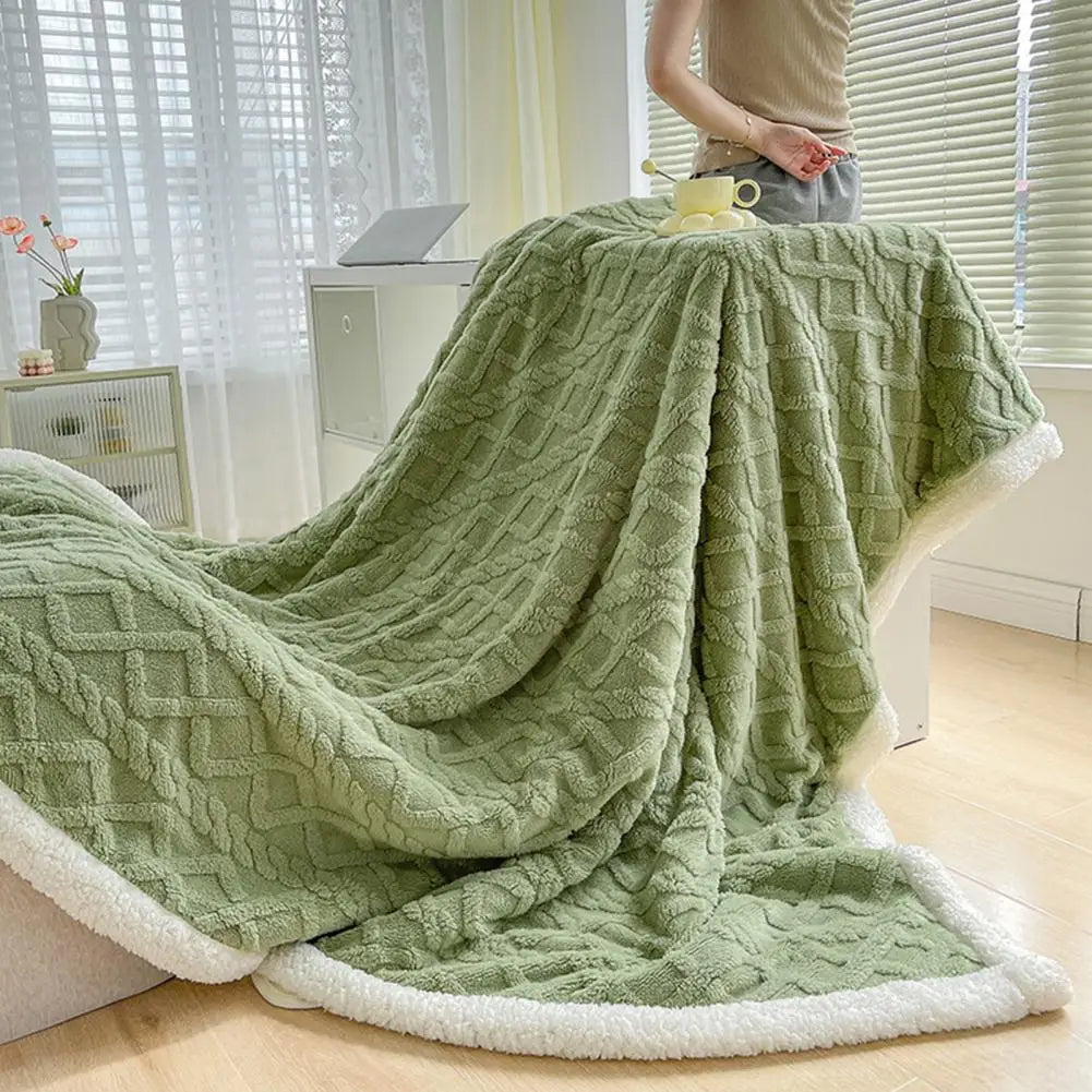 Winter Blanket 3D Jacquard Double-sided Fluff Plush Double-layer Thickened Blanket Solid Color Colorfast Sofa Throw Blanket