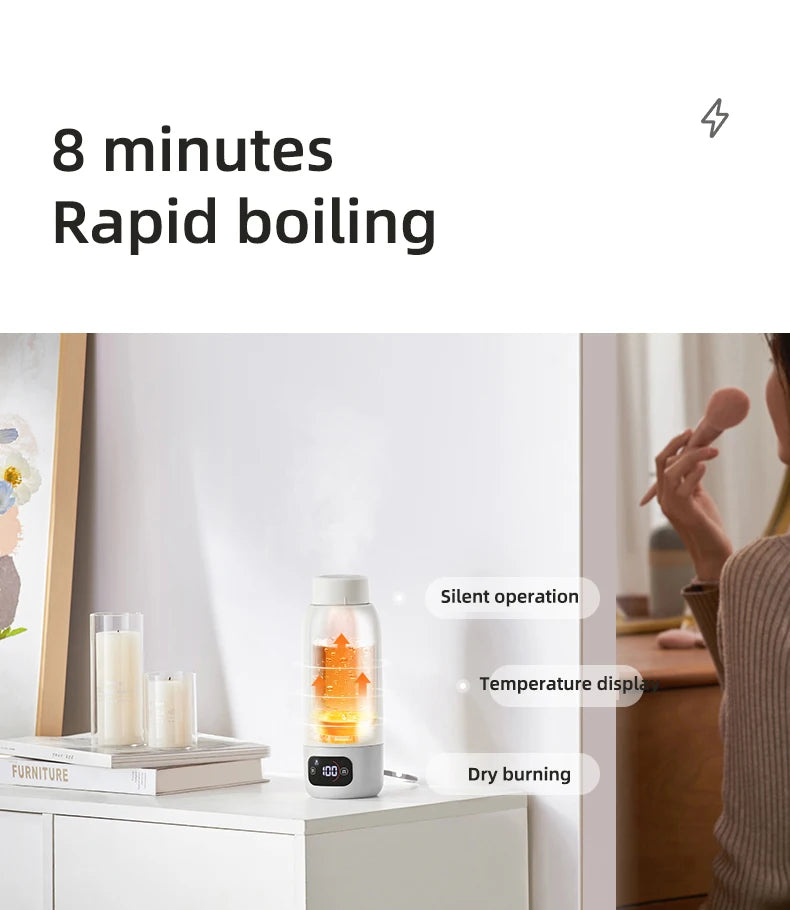 600ml Smart Travel Kettle – Portable Electric Heating Cup with Digital Display | Adjustable Temperature & 316 Stainless Steel | Fast Boil in 4–6 Min