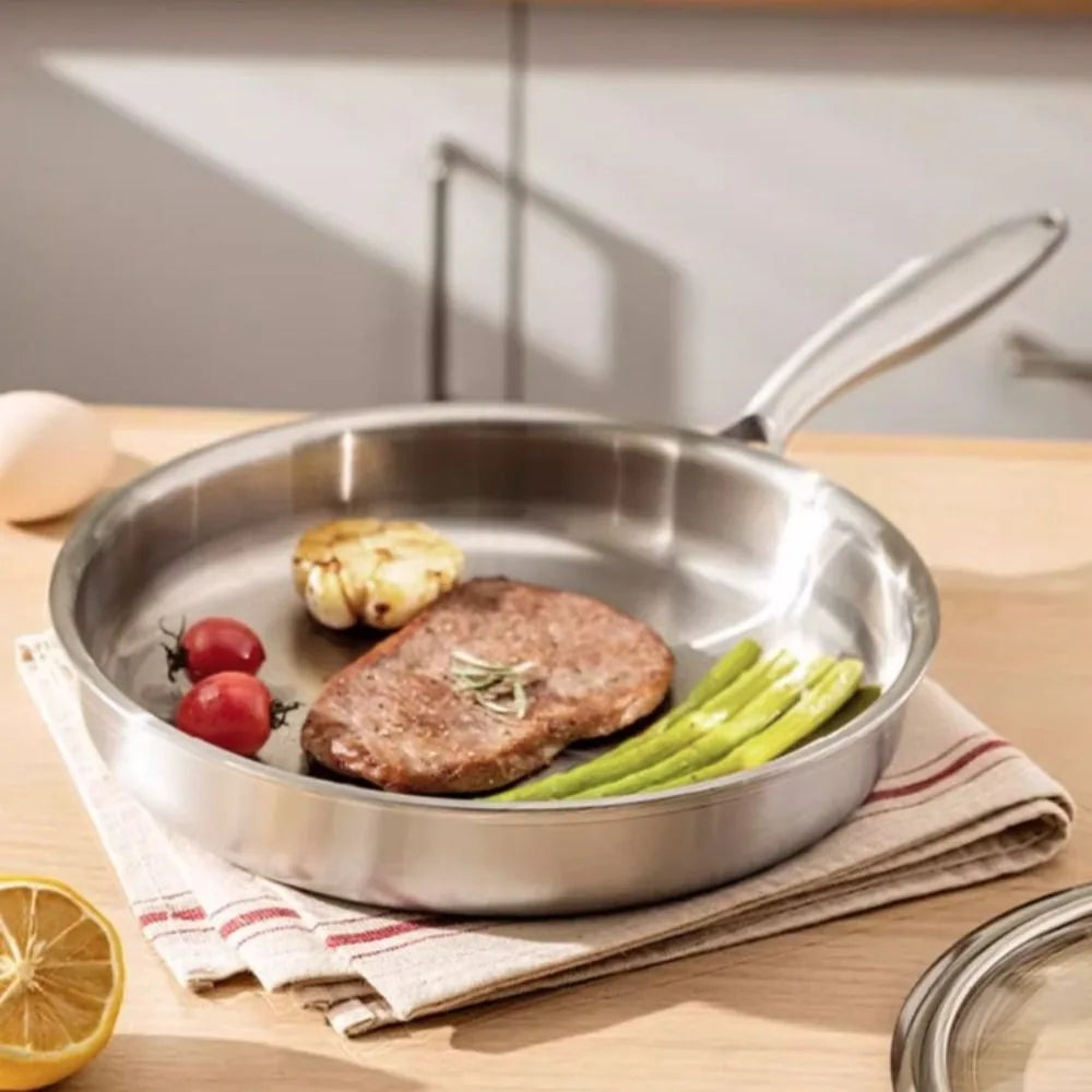 Stainless Steel Frying Pan – Uncoated Nonstick Skillet | Flat Bottom Saucepan for Gas & Induction