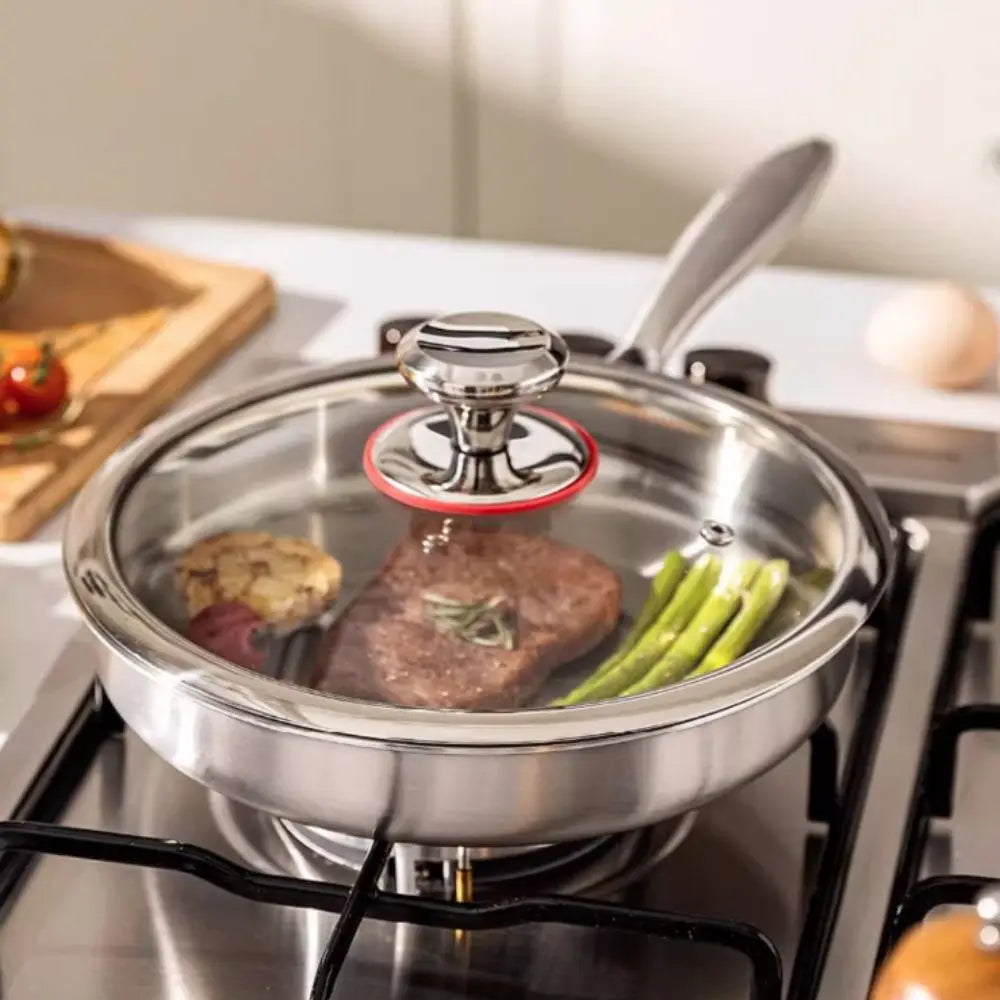 Stainless Steel Frying Pan – Uncoated Nonstick Skillet | Flat Bottom Saucepan for Gas & Induction