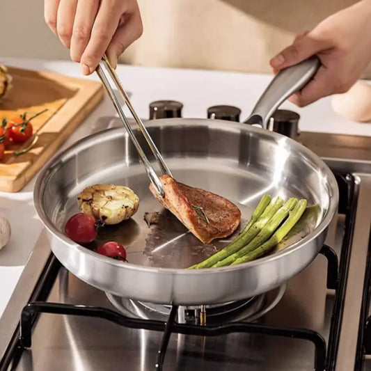 Stainless Steel Frying Pan – Uncoated Nonstick Skillet | Flat Bottom Saucepan for Gas & Induction