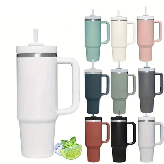 🥤 30/40oz Stainless Steel Tumbler with Handle – Vacuum Insulated Travel Mug with Lid & Straw