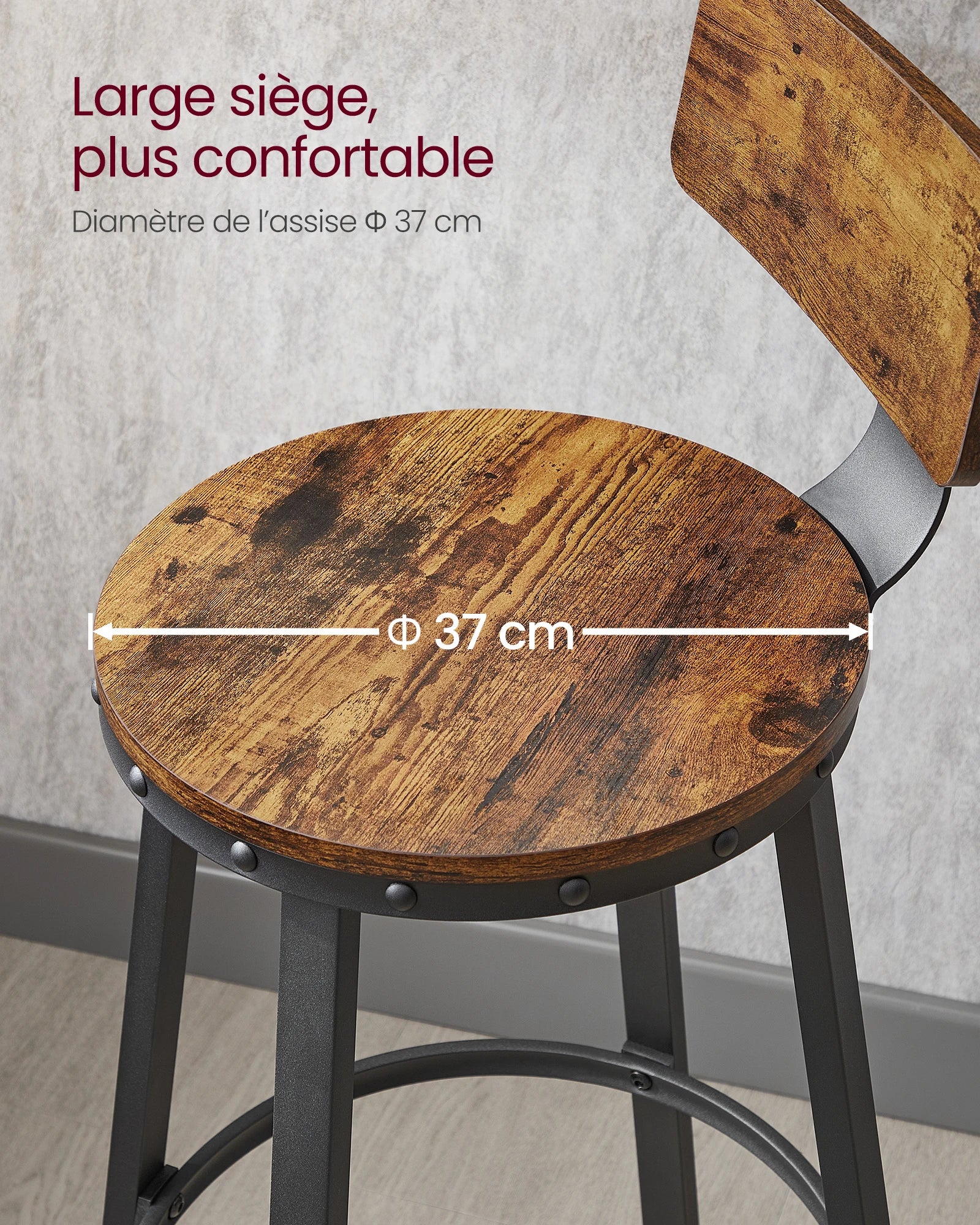 Set of 2 rustic industrial style bar stools