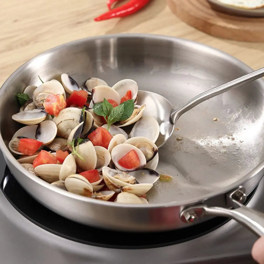 Stainless Steel Frying Pan – Uncoated Nonstick Skillet | Flat Bottom Saucepan for Gas & Induction