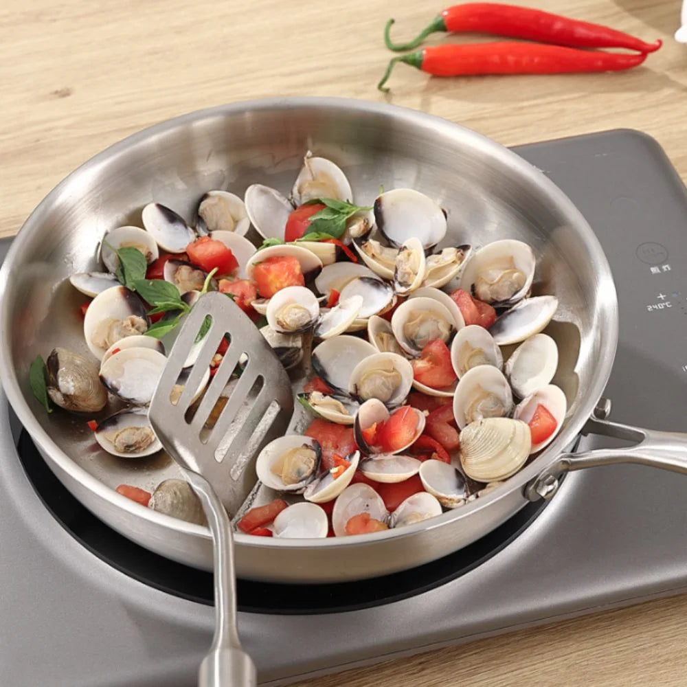 Stainless Steel Frying Pan – Uncoated Nonstick Skillet | Flat Bottom Saucepan for Gas & Induction