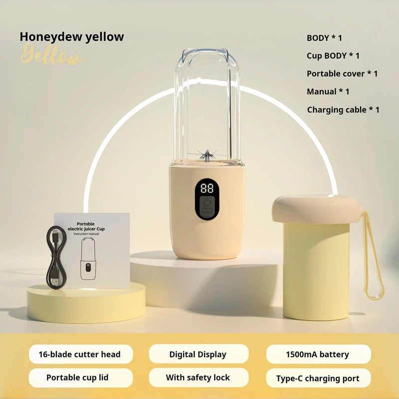 Portable USB Blender – 500ml Rechargeable Mini Juicer Bottle | Cordless Smoothie & Shake Maker with 1500mAh Battery