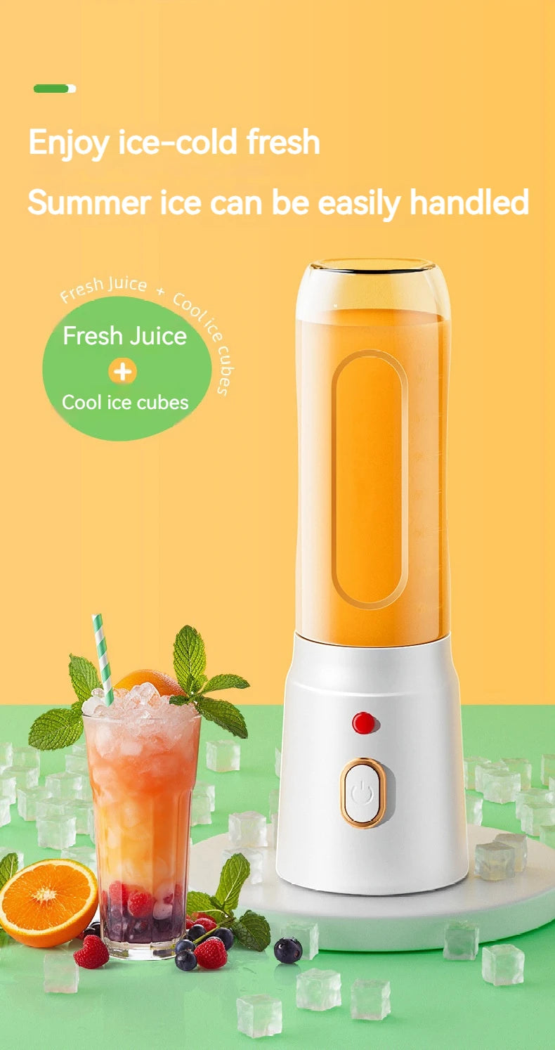 Portable Wireless Blender with Double Cups – 10-Blade High-Speed Juicer | 450ml | Rechargeable, Ice-Crushing, Baby Food & Smoothie Maker | White