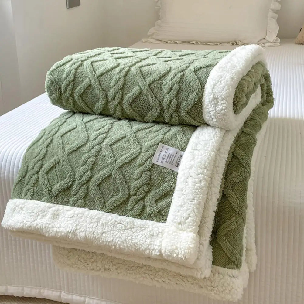 Winter Blanket 3D Jacquard Double-sided Fluff Plush Double-layer Thickened Blanket Solid Color Colorfast Sofa Throw Blanket